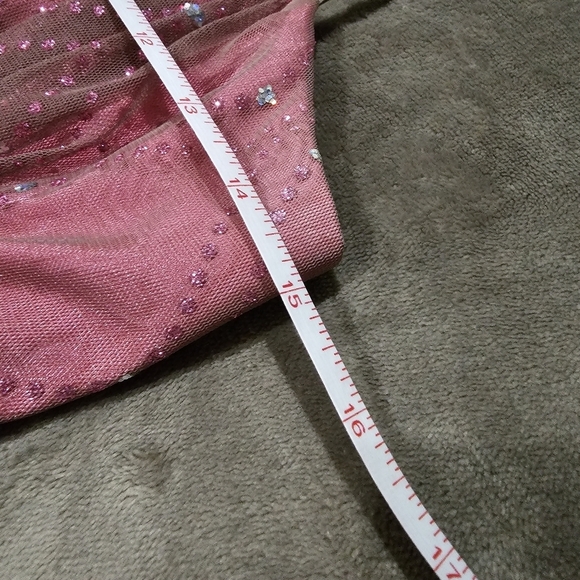 🆑️ MORGAN & CO. Drop Waist Dress Pink & Dark Brown Sequins Crystals Tulle Satin - Picture 15 of 17